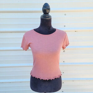 NWOT Casual Pink Ribbed Crew Neck Crop Top Basic Work Out Everyday Juniors sz L